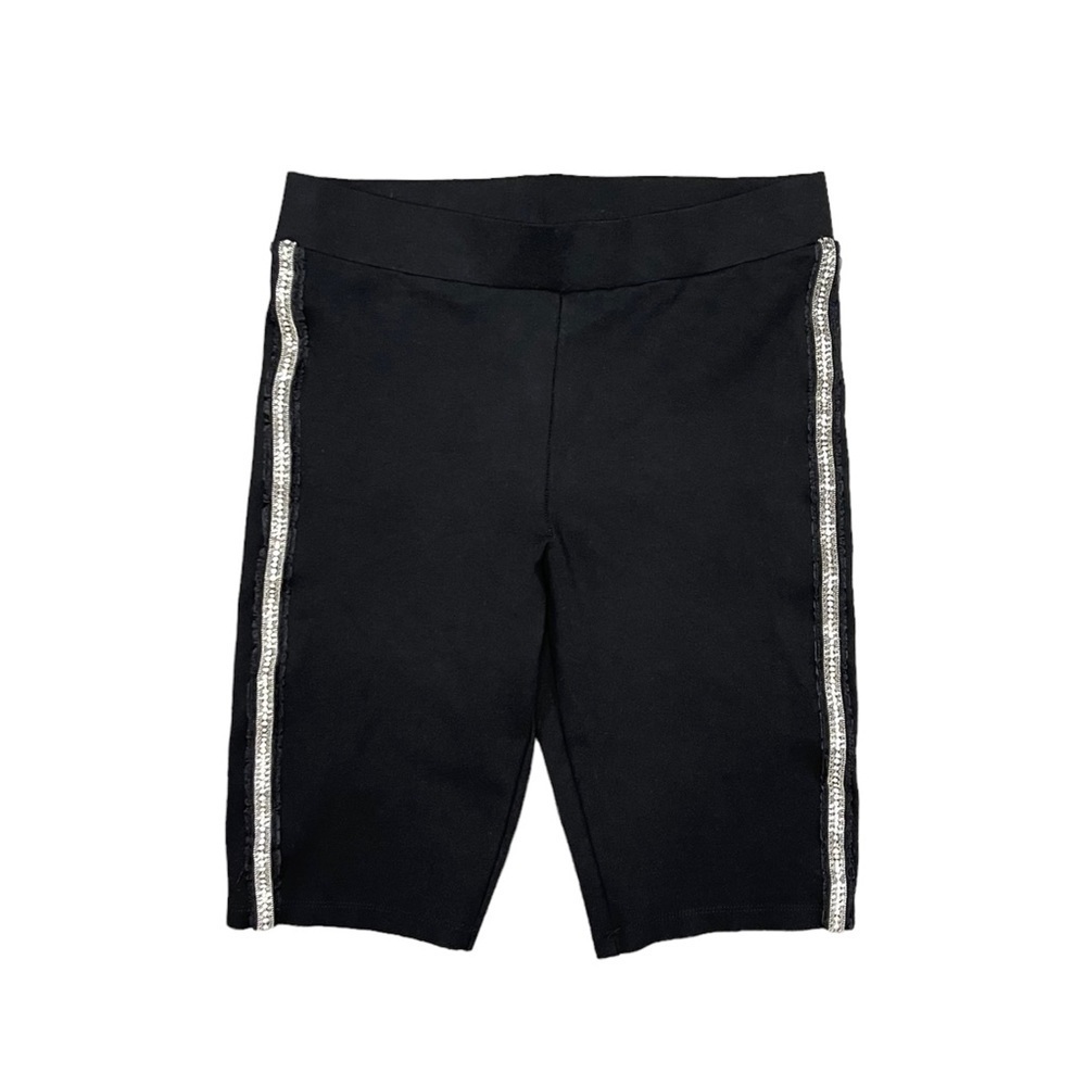 Zara Bejeweled‎ Side Stripe Biker Shorts Women’s Medium Black Silver High-Waist